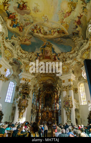 Bayern, Deutschland - Oktober 15, 2017: Innenraum der Wieskirche (Wieskirche) in den Alpen Stockfoto