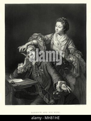 Vintage Abbildung: David Garrick mit seiner Frau Eva-Maria Veigel, nachdem William Hogarth. 17. Jahrhundert. David Garrick war ein englischer Schauspieler, Dramatiker, Theaterdirektor und Produzent, die nahezu alle Aspekte der Theaterpraxis im gesamten 18. Jahrhundert beeinflusst. Stockfoto