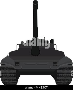 Schwarze große militärische Tank silhouette Illustration Vektor mit detaillierten und Front View Point. Stock Vektor