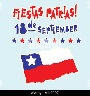 Flache Fiestas Patrias design Karte mit Text Fiestas Patrias in Chile national State Flag Farben Vintage zerrissenes Papier Stil grunge. Stock Vektor