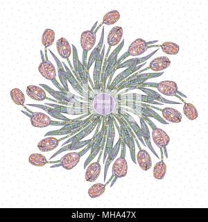 Tulpen mandala Vector Illustration. Hand Blumen Natur Hintergrund dargestellt. Stock Vektor