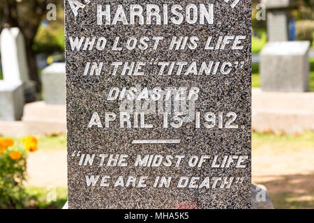 Titanic Friedhof. Platz in der Innenstadt von Halifax in Kanada, wo die Opfer des Schiffbruchs begraben wurden. Stockfoto