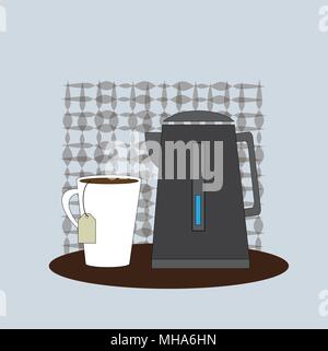 Kaffee Zeit. Illusration mit Tasse Kaffee und Teekanne. Vektor poster Konzept. EPS 10. Stock Vektor