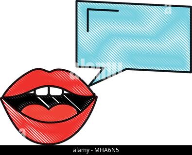 Frau Mund square Sprechblase pop art Vector Illustration Stock Vektor