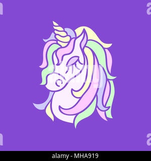 Magic unicorn Kopf Symbol auf dem violetten Hintergrund Stockfoto