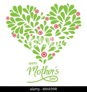 Grußkarte mit handschriftlichen Zeichen glücklich Muttertag und Herz mit Blütenblätter - isolierte Vektor auf weißem Hintergrund Stock Vektor