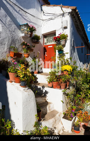 Detail der Eingang eines weißen Haus im Dorf Castelo de Vide, Alentejo, Portugal; Konzept für Reisen in Portugal und entdecken Sie Portugal Stockfoto