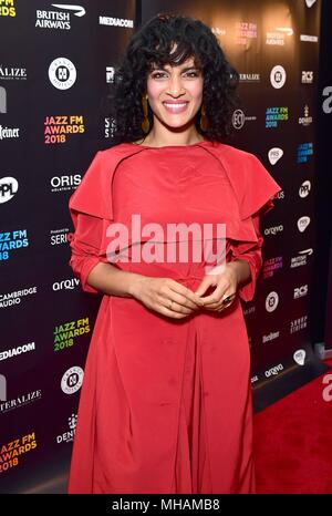 Anoushka Shankar kommt an der Jazz FM Awards auf der Shoreditch Rathaus, im Osten von London. Stockfoto