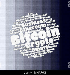 Bitcoin wordcloud Konzept auf viele Farben Hintergrund Stockfoto