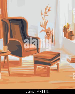 Hand Öl Gemälde gezeichnet Wohnzimmer Möbel Retro Design Stock Vektor