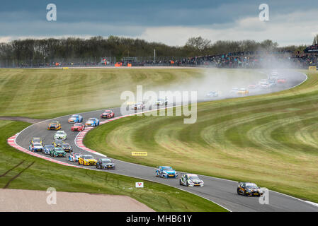 Donington Park, Derbyshire, UK. 29. April 2018. Runde 5 des Dunlop MSA British Touring Car Championship. Stockfoto