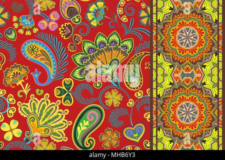 Satz von nahtlosen florale Muster und Rahmen für Design. Hand zeichnen Vektor Illustration. Nahtlose Hintergrund mit Blumen. Stock Vektor