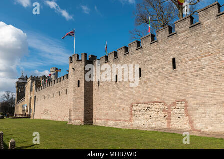 Wände von Cardiff Castle - Wales, Großbritannien Stockfoto