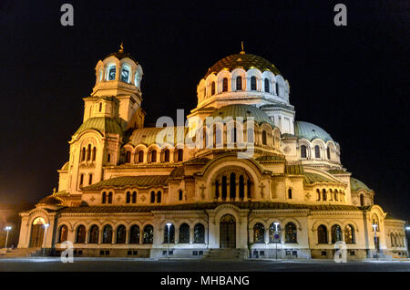 Alexander Nevsky Kathedrale bei Nacht, Sofia, Bulgarien Stockfoto