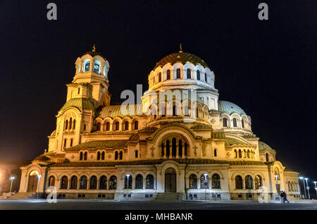 Alexander Nevsky Kathedrale bei Nacht, Sofia, Bulgarien Stockfoto