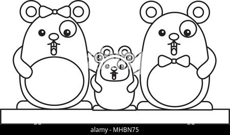 Eltern Hamster und Baby mit Toad Kostüm kawaii Charakter Vector Illustration Design Stock Vektor