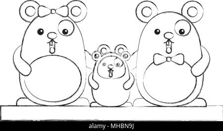Eltern Hamster und Baby mit Toad Kostüm kawaii Charakter Vector Illustration Design Stock Vektor