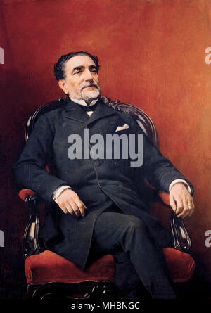 Mariano práxedes mateo Sagasta y Escolar (1825-1903), spanischer Politiker, Ministerpräsident bei acht Gelegenheiten zwischen 1870 und 1902 diente. Malerei von José Casado del Alisal Stockfoto