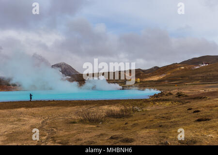 Hverir geothermische Gebiet auch blaue See in der Nähe Myvatn See, Nördliche Island genannt Stockfoto