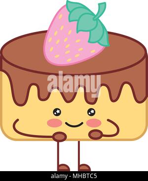 Kawaii süße Kuchen und Erdbeere cartoon Vector Illustration Stock Vektor