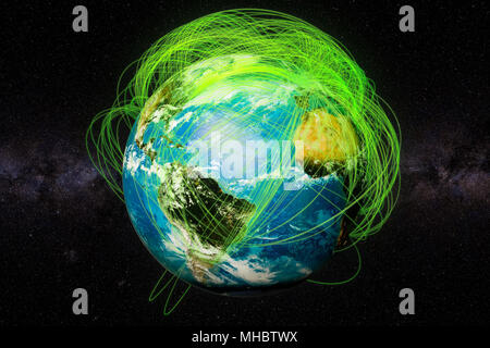 Earth Globus und echten Flugrouten Konzept, 3D-Rendering Stockfoto