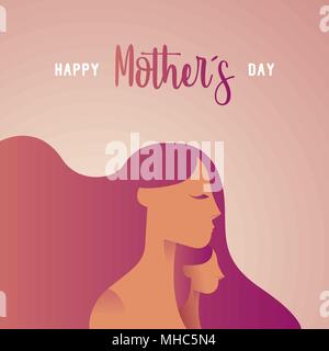 Happy Muttertag Grußkarte Abbildung: für Familie Urlaub mit Mama und Kind Silhouetten. EPS 10 Vektor. Stock Vektor