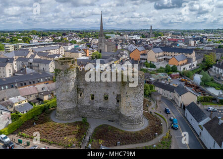 Luftaufnahme der Überreste der Burg, Carlow Carlow, Irland Stockfoto