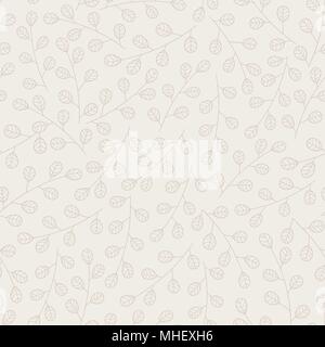 Hand gezeichnet Vektor floral nahtlose Muster mit Ästen und Blättern Konturen auf dem braunen Hintergrund. Einfache Verzierung mit Pflanzen. Stock Vektor