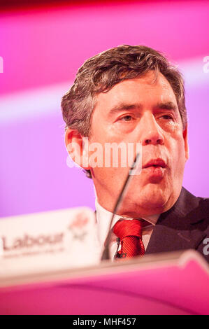 Schatzkanzler Gordon Brown MP Adressierung der Labour Party Konferenz Stockfoto