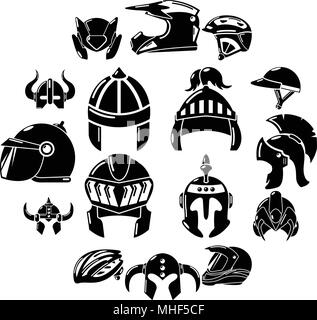 Helm Symbole gesetzt. Einfache Abbildung: 16 Helm Vector Icons für Web Stock Vektor