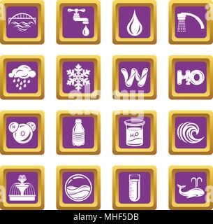 Wasser Icons Set Vector lila Quadrat auf weißem Hintergrund Stock Vektor