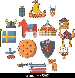 Schweden reisen Symbole gesetzt. Cartoon Illustration von 16 Schweden reisen Vector Icons für Web Stock Vektor