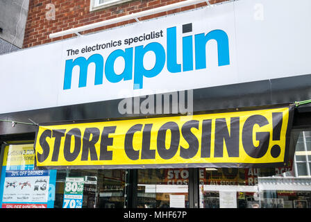 Maplin Filialschließung in Southampton High Street, nach den elektrischen Kette in die Administration ging Stockfoto