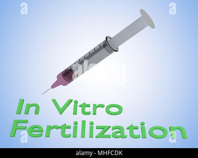 3D-Darstellung der In-vitro-Fertilisation script mit Spritze auf blauen Gradienten. Stockfoto