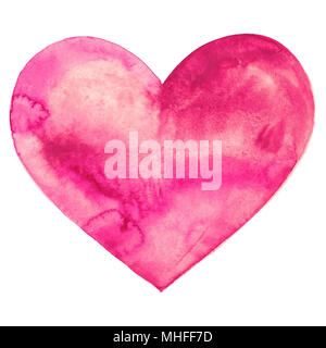 Schönen großen handgemalten Herz. Rosa Rot Aquarell Stockfoto