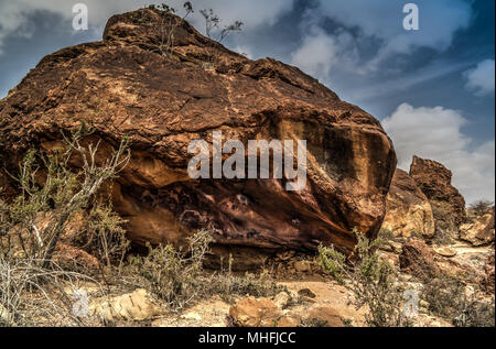 Höhlenmalereien Laas Geel rock außen in der Nähe von Hargeisa, Somalia Stockfoto