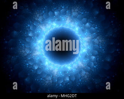 Blau leuchtende magische Stargate im Raum mit hexagonalen Muster, computer-generierte Zusammenfassung Hintergrund, 3D-Rendering Stockfoto