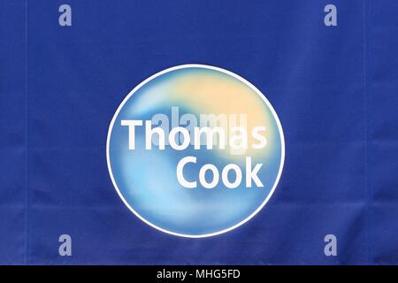 Villefranche, Frankreich, 11. Juni 2017: Thomas Cook Logo auf eine Wand. Thomas Cook Group ist ein Unternehmen im Bereich des Tourismus Stockfoto