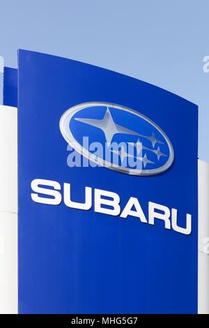 Tilst, Dänemark - 20 April, 2018: Subaru Logo auf einem Panel. Subaru ist der Automobil- Abteilung der japanischen Transport Konglomerat Subaru Stockfoto