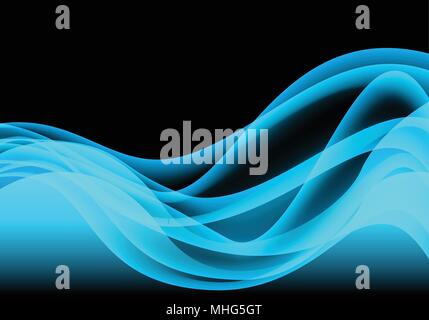 Abstract Blue Wave Rauch auf schwarzem Design moderne Hintergrund Vector Illustration. Stock Vektor