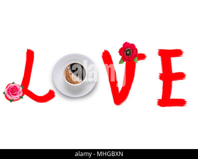 Eine Tasse Logo mit dem Wort "Liebe" Stockfoto