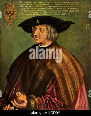 Kaiser des Heiligen Römischen Reiches Maximilian I. gedruckte Reproduktion eines Albrecht Dürer Gemälde Stockfoto