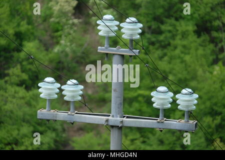 Detailansicht über eine elektrische post Strommast Stockfoto