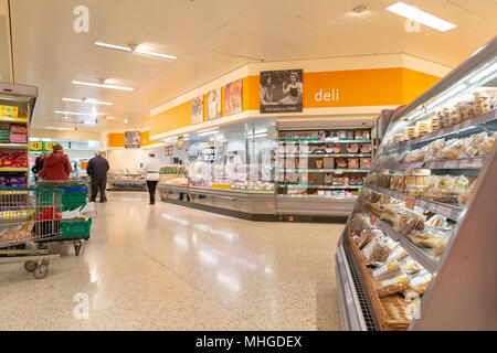 Morrisons Supermarkt in Stockton, Heide, in der Nähe von Warrington, Cheshire, England, Großbritannien am 30. April 2018 Stockfoto