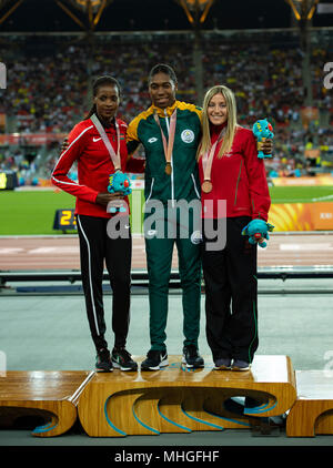 Frauen 1500 m Medaille Ceremony-Commonwealth Spiele 2018 Stockfoto