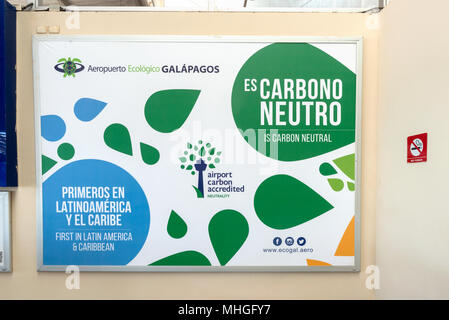 Co2-neutral Anmelden Seymour Flughafen auf der Insel Baltra, Galapagos, Ecuador. Der Flughafen ist LEED Gold zertifiziert. Stockfoto