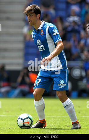 28. April 2018, Cornella-El Prat, Cornella de Llobregat, Barcelona, Spanien; La Liga Fußball, Espanyol gegen Las Palmas; Gerard Moreno von RCD Espanyol Stockfoto