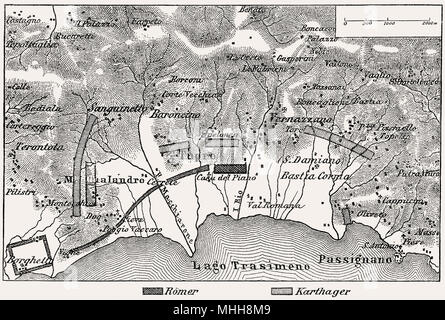 Schlacht von Lake Trasimene plan, Zweiten Punischen Krieges 217 v. Chr. Stockfoto