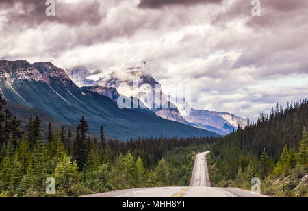 Fahren Sie durch Icefields Parkway, Jasper NP, Alberta, Kanada Stockfoto