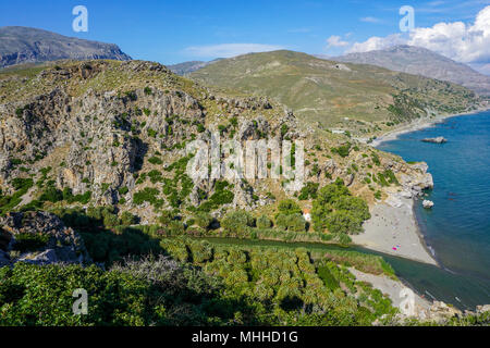 Palmenstrand von Preveli Strand von oben Stockfoto